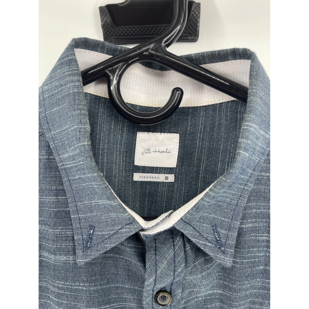 JB Holt Button Down Shirt Mens Medium Blue Textured Short Sleeve Excellent Slub